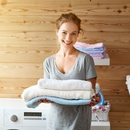 Happy Housewife Woman Laundry Room Washing (1)